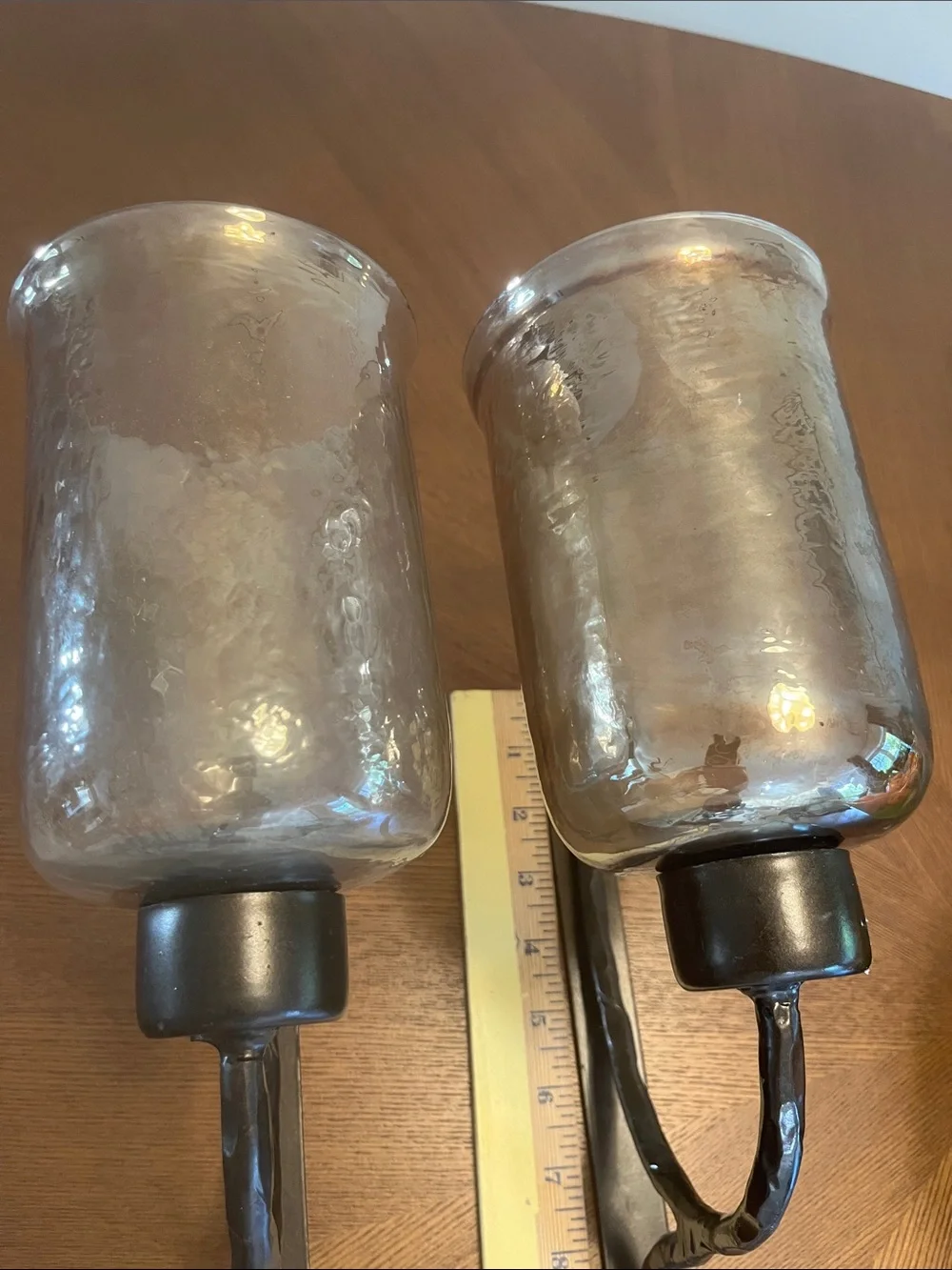 Wall Sconces Pair Metal and Amber Glass